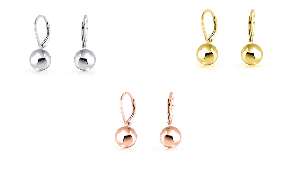 925 Solid Sterling Silver 8mm Leverback Ball Earrings Made In Italy - 3 colors