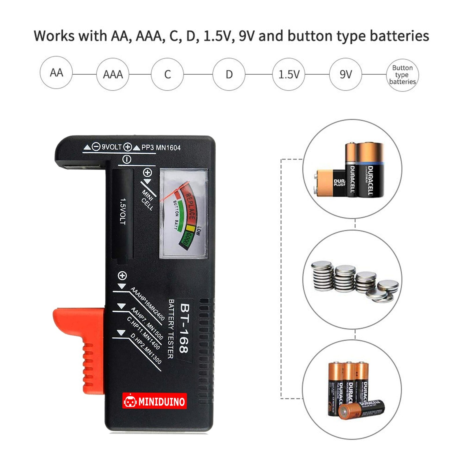 Universal Digital LCD Battery Checker Volt Tester Cell AA AAA C D 9V Button