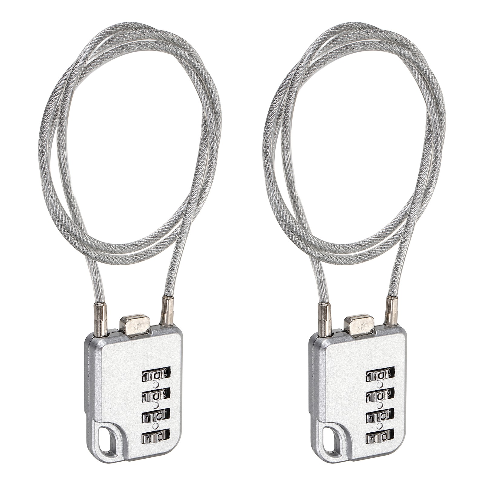 4-Digit Combination Padlock with Coated Steel Wire Rope (23.6 Inch, Grey) (2Pcs)