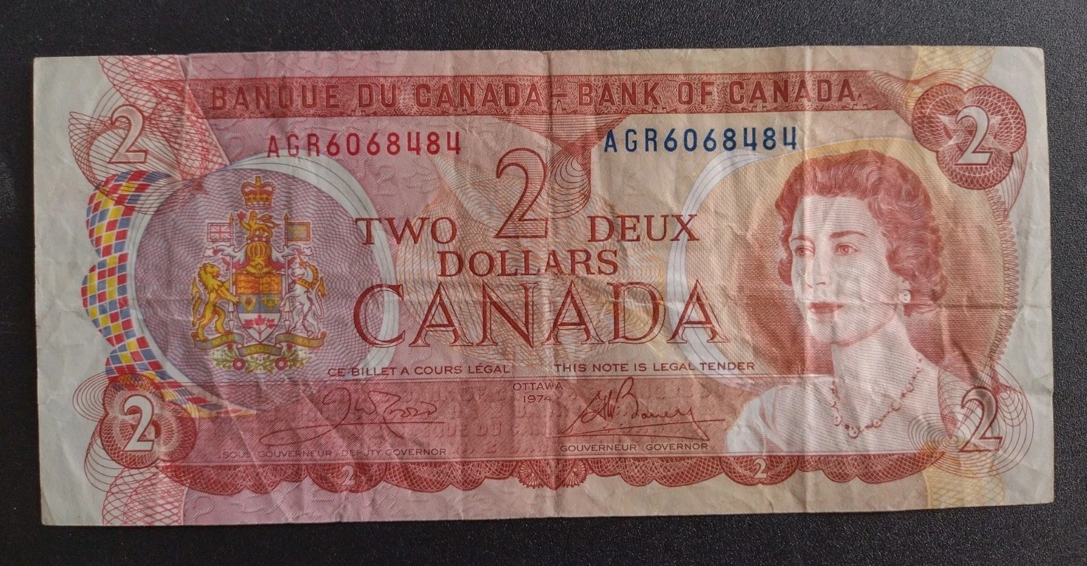 1974 Canada 2 Dollar Banknote Inuit Whaling Scene Very Nice Historical Note V535