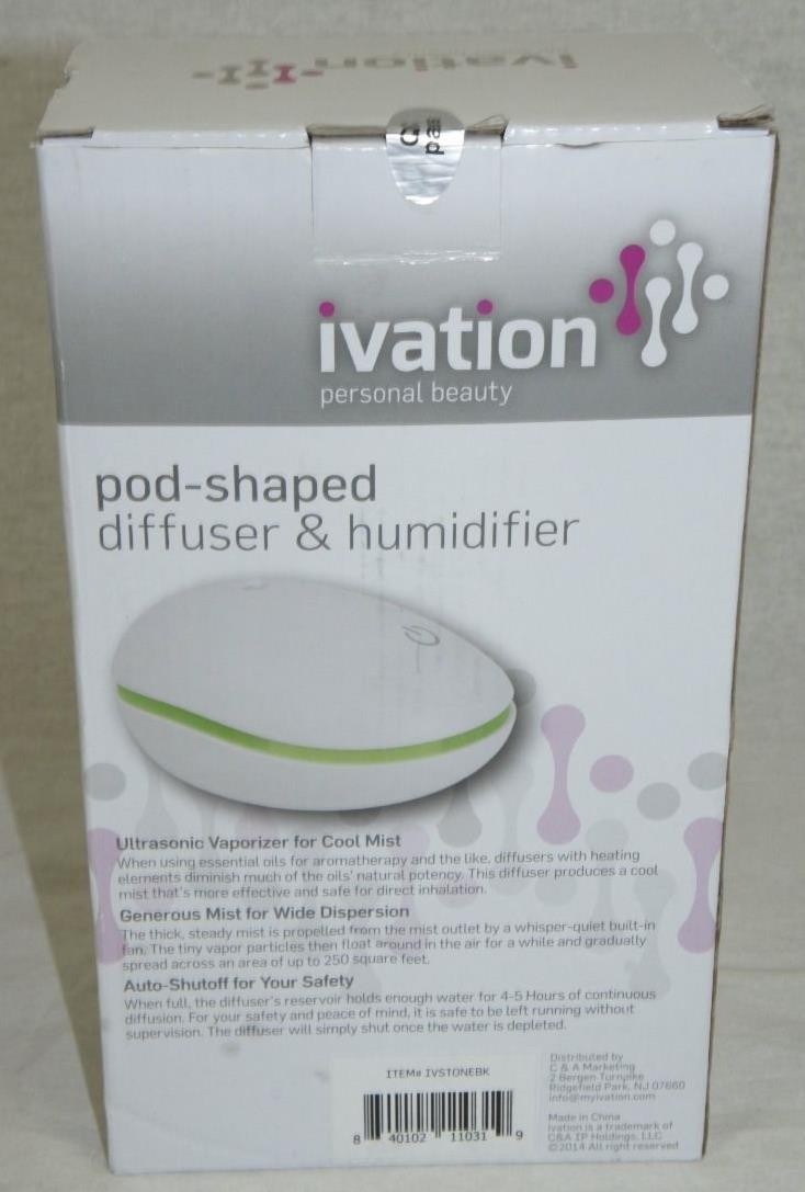 IVATION ESSENTIAL OIL DIFFUSER & ULTRASONIC COOL MIST AROMA HUMIDIFIER POD SHAPE