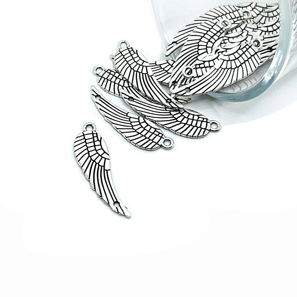 Silver Wing Connector Charms, 30x9mm - US Seller