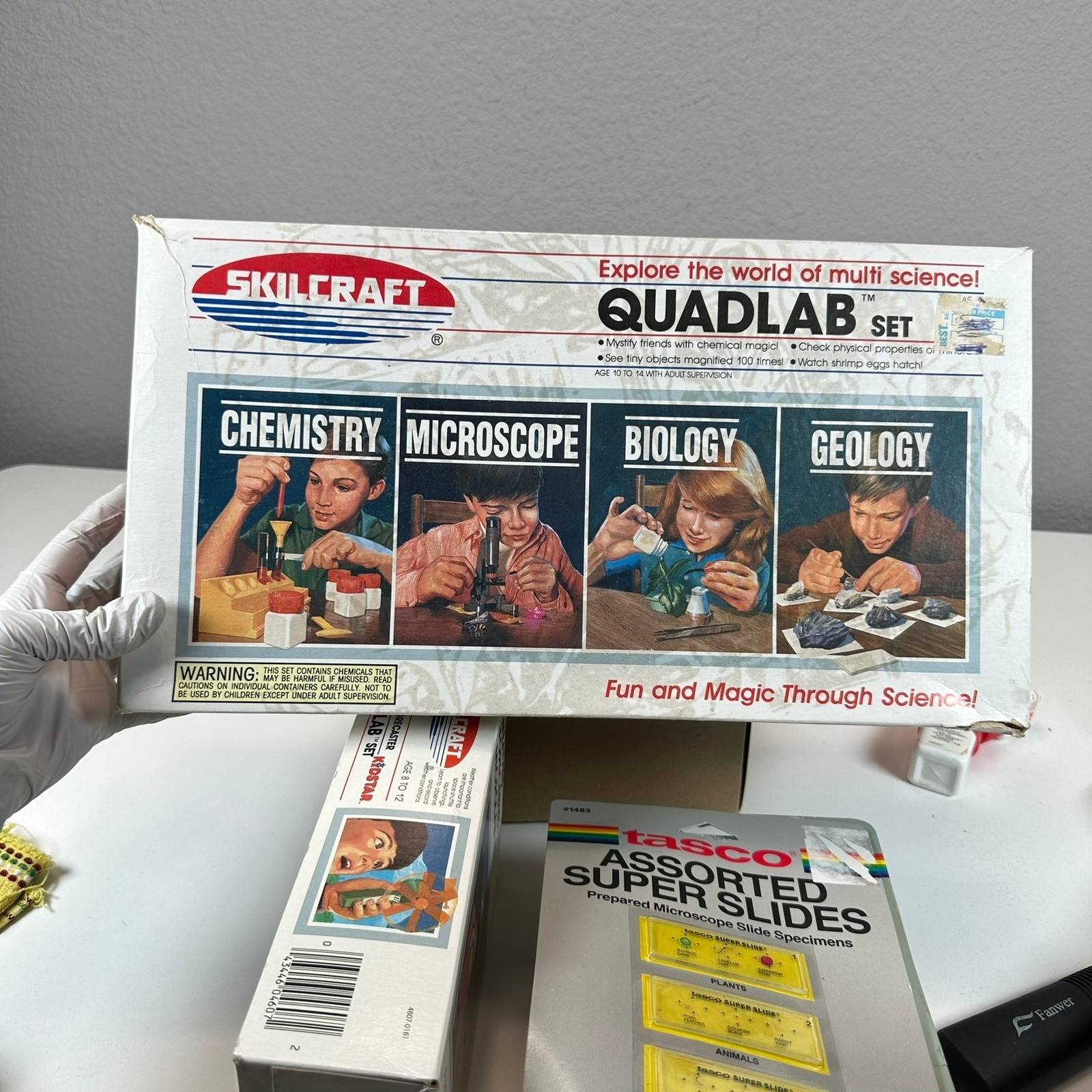 VTG SET Skillcraft Quadlab Tasco Microscope Slides Astronomer Weather SCIENCE