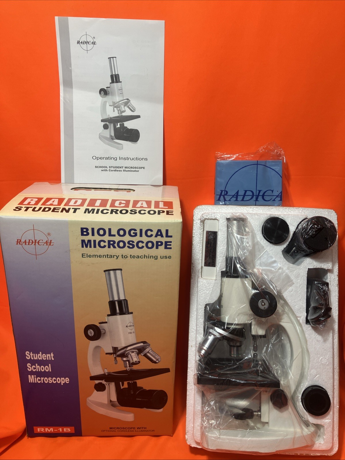 Radical RM-1B Student Microscope with LED Light and Slide Kit