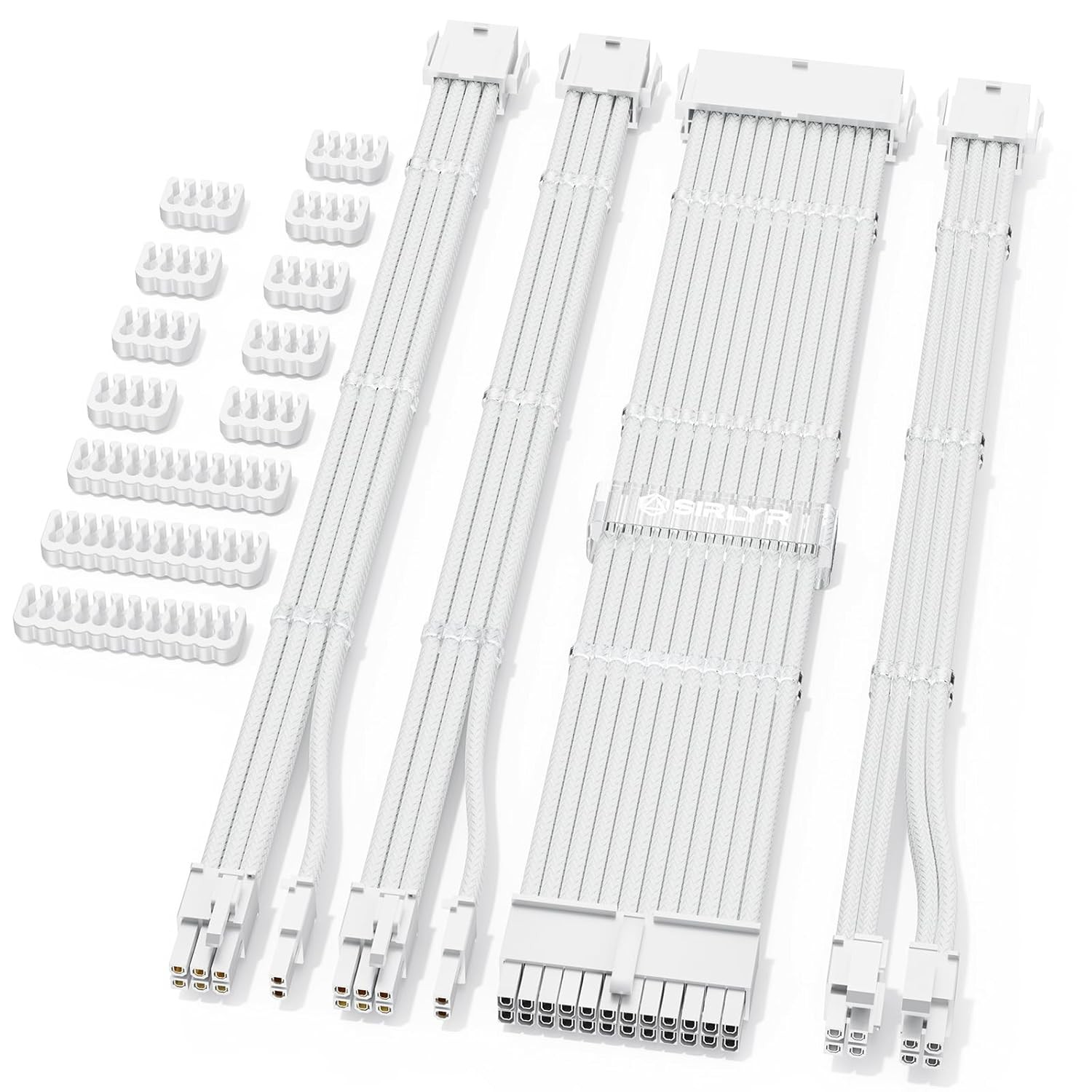 Sirlyr PSU Cable Extension Kit,Bright White Sleeved PC 4 PCS, Bright