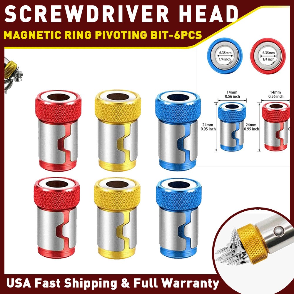 6 x Head Screwdriver Magnetic Ring Pivoting Bit Magnetizer Tip Screw Holder
