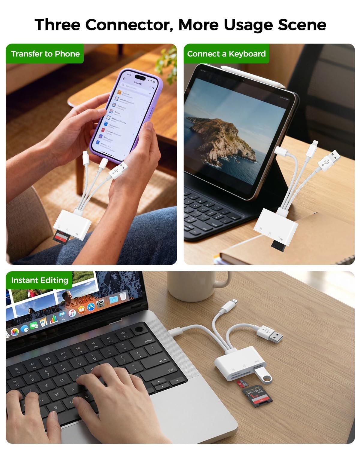 3-in-1 SD Card Reader for iPhone 17 16 15 14 iPad, Memory Card Reader with US...