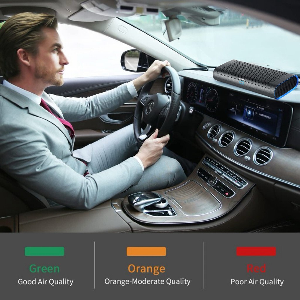 Car/Home HEPA Air Purifier LED Air Quality Indicators, Removes 99.97% Particles