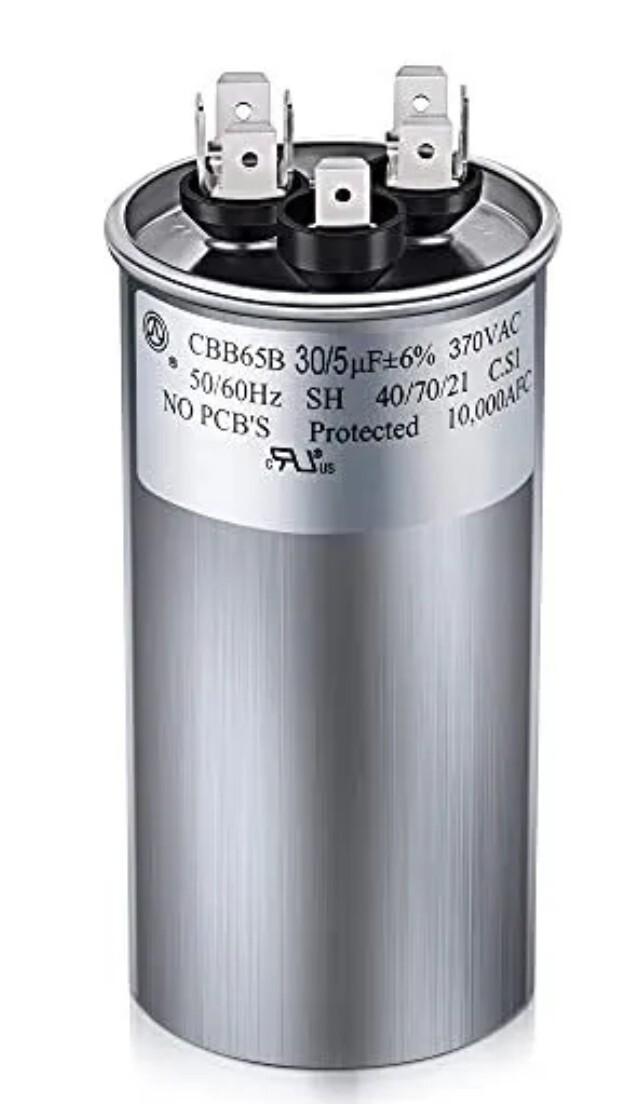 30/5 MFD Uf ±6% 370/440 VAC CBB65B Dual Run round Capacitor, UL Listed Motor Run