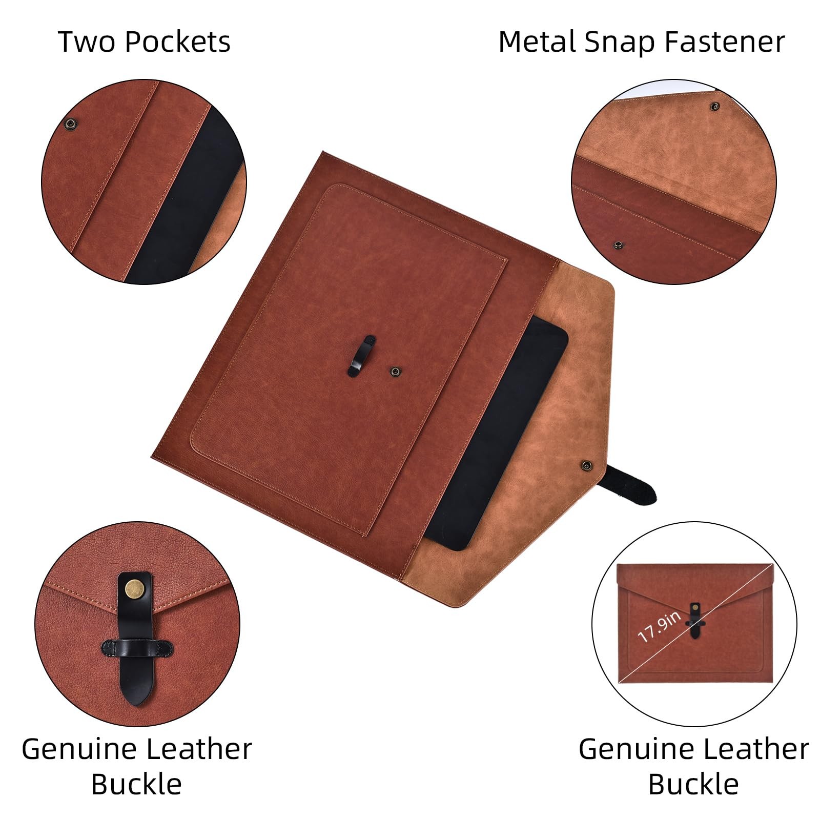 Brown PU Leather File Folder, Snap Closure File Organizer, Important Document...