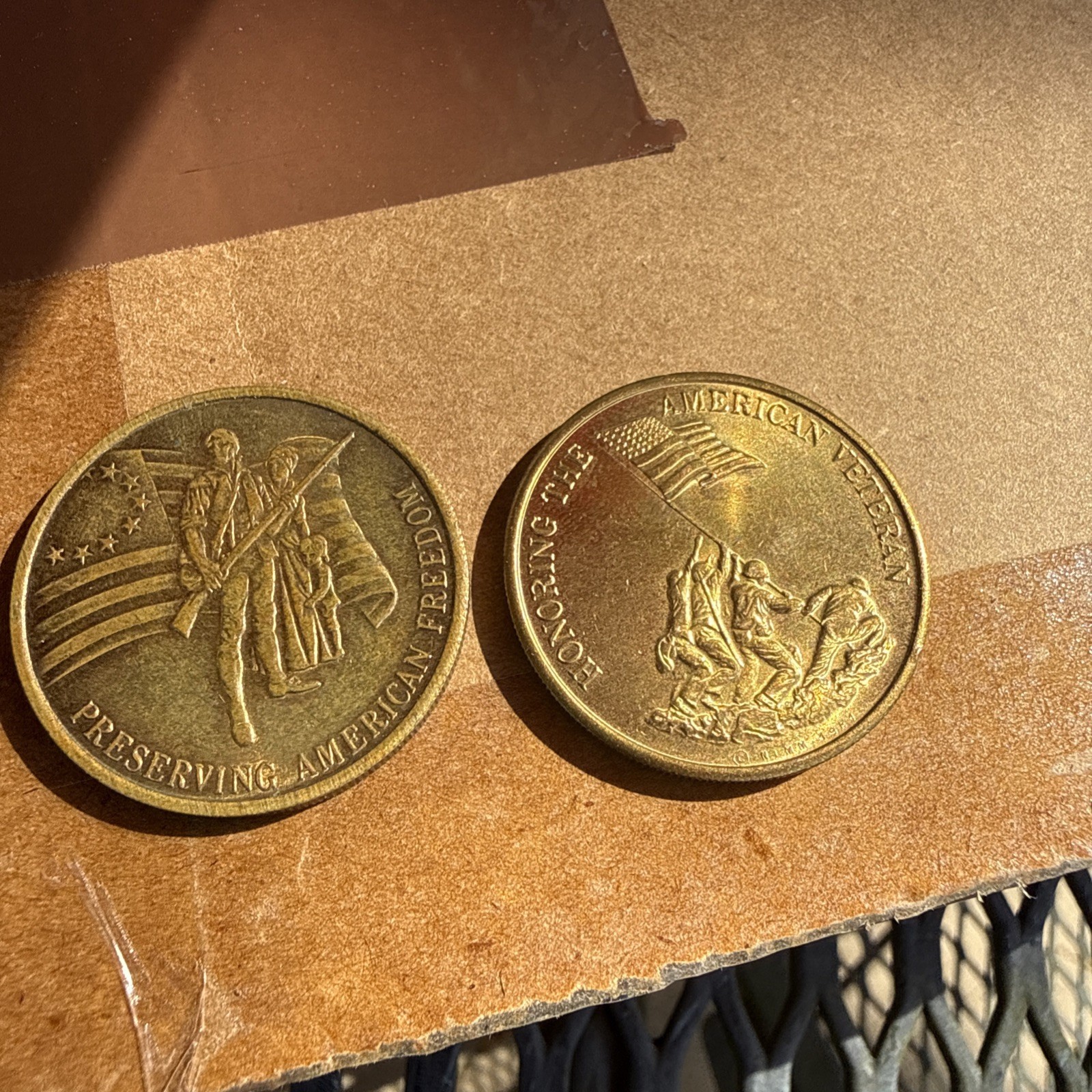 US Marines Flag Raising Veteran Preserving American Freedom Coin 1.5" Lot Of 2