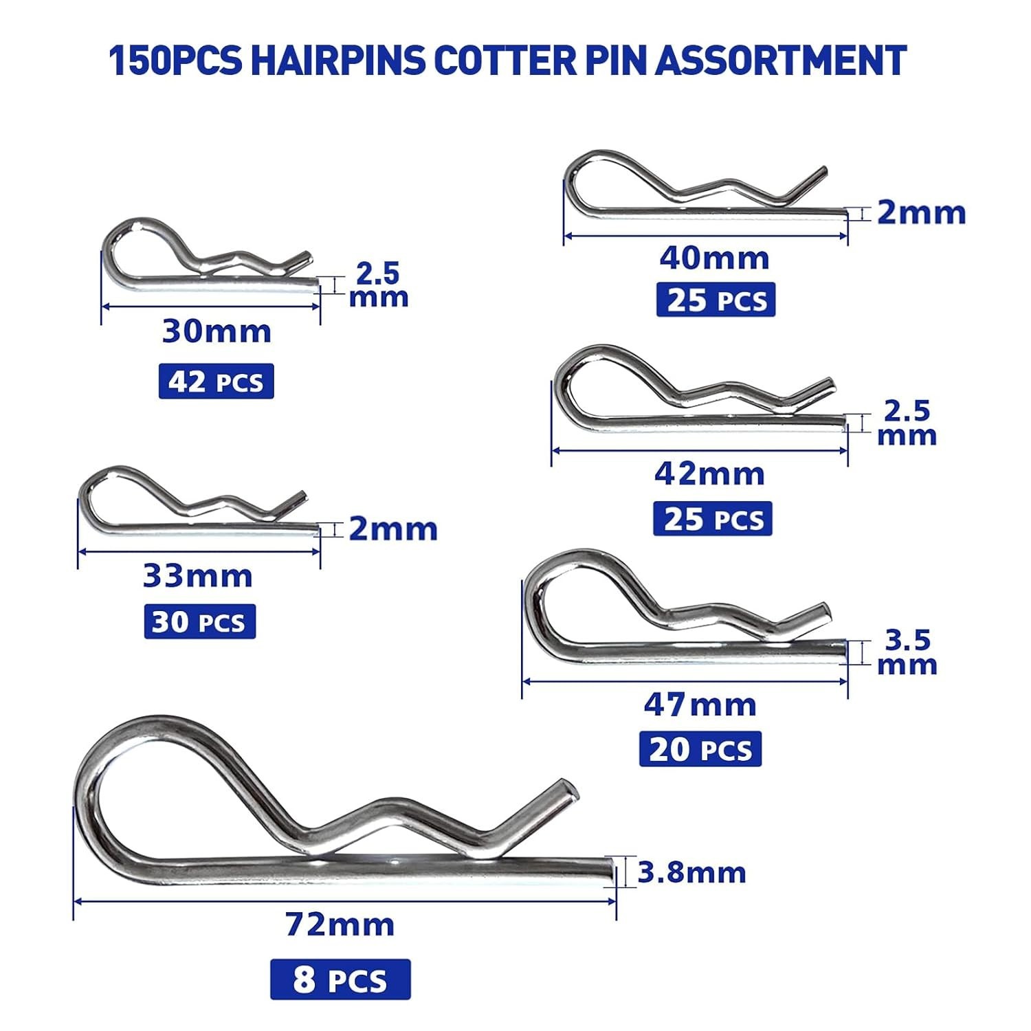 Heavy Duty Cotter Pin Assortment Kit - 184 Pcs