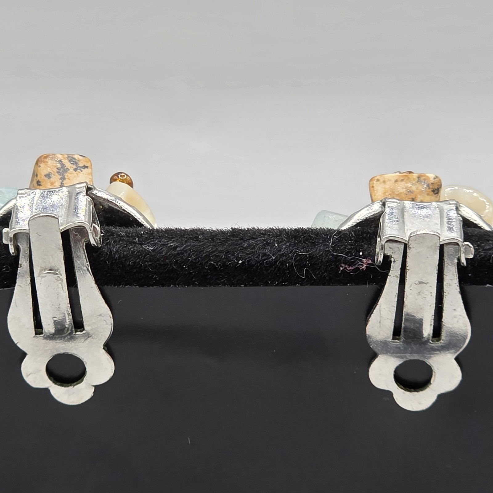 Vintage Multi Stone Bead Cluster Clip-On Silver Tone Earrings