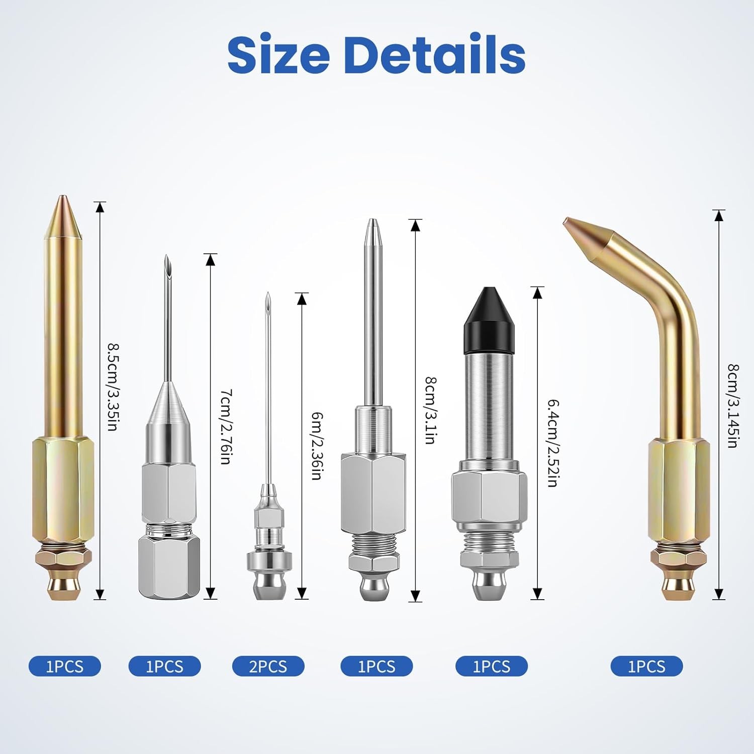 7PCS Grease Gun Needle Tip Kit, Mini Nozzles & Adapters for Tight Spaces