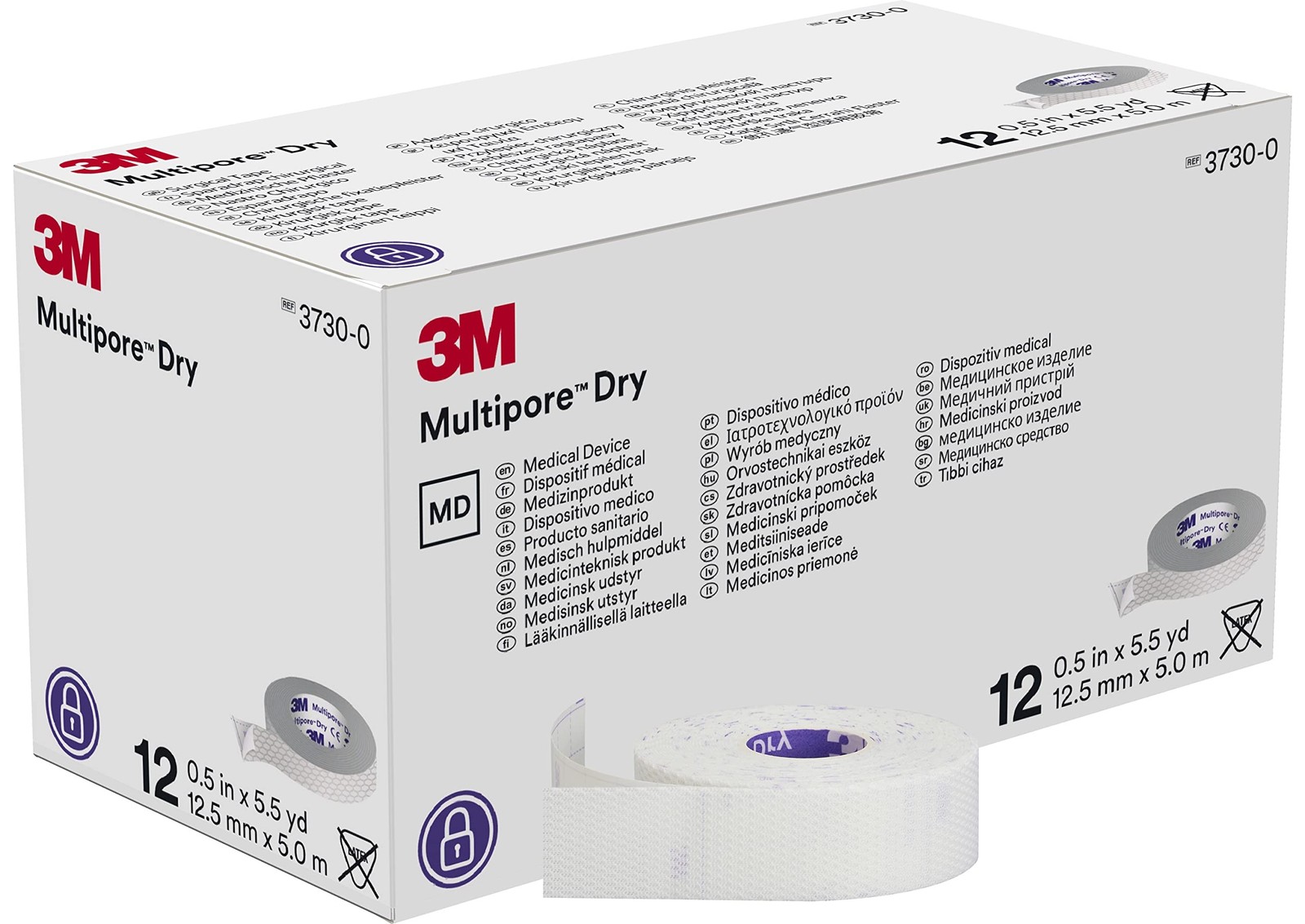 3M™ Multipore™ Dry Surgical Tape 3730-0, .5 IN x 5.5 YRD, 12 rolls/B