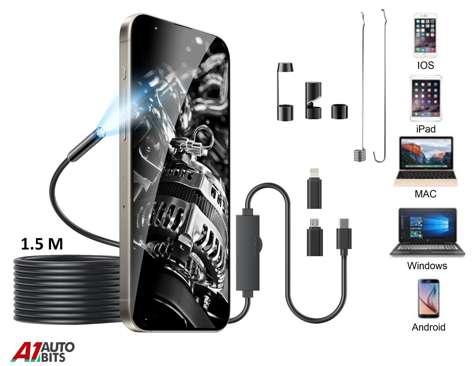 1080P Endoscope Inspection Camera Borescope Snake 1.5M For IOS iPhone / Android