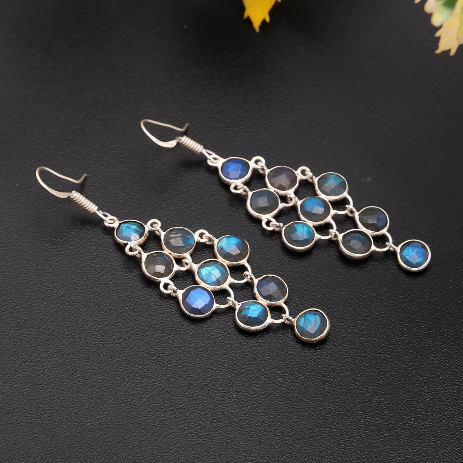 Labradorite Gemstone 925 Sterling Silver Bezel Dangle Earring Gift For her