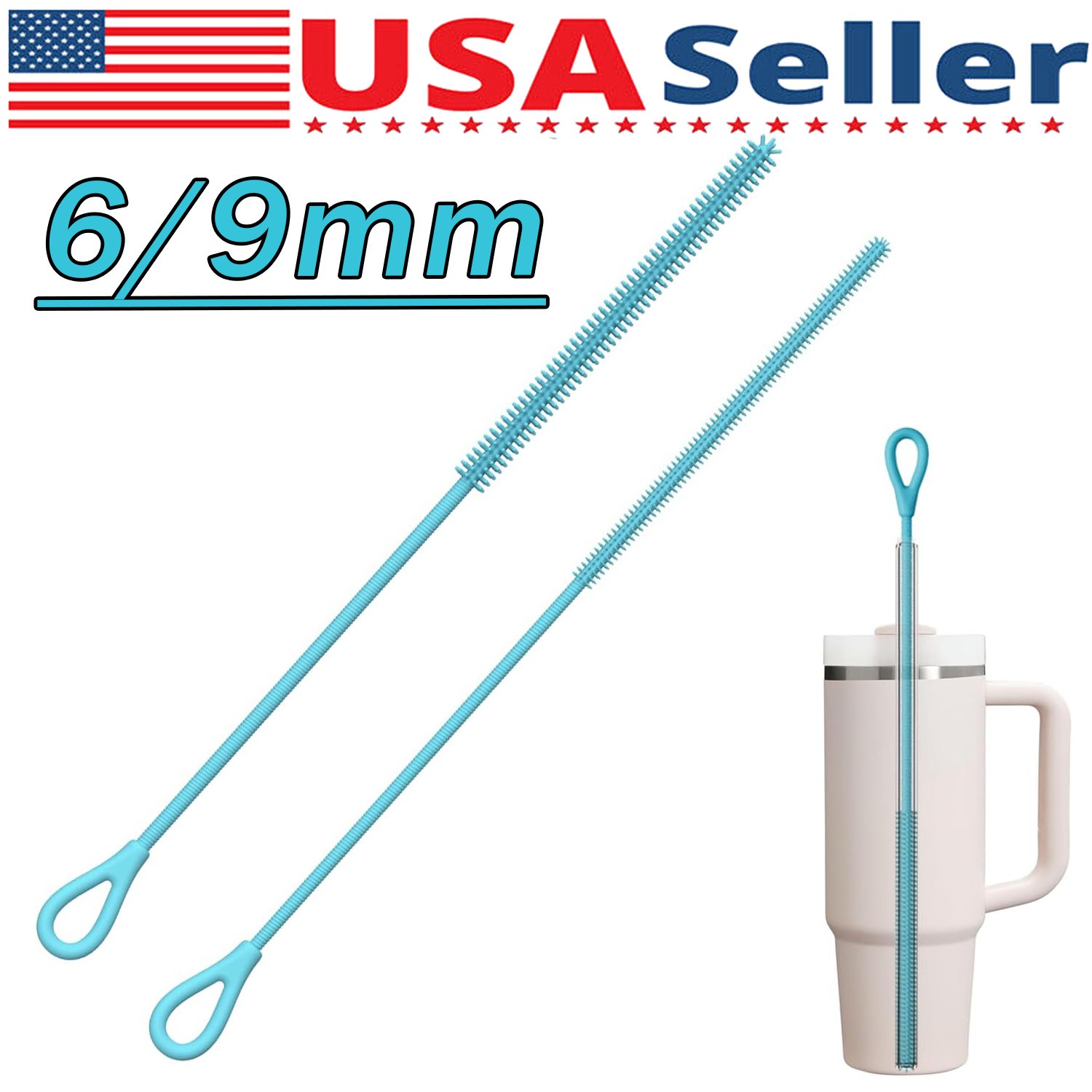 Silicone Straw Cleaner Brush, Reusable, Extra Long for Cleaning Tumbler, Handle