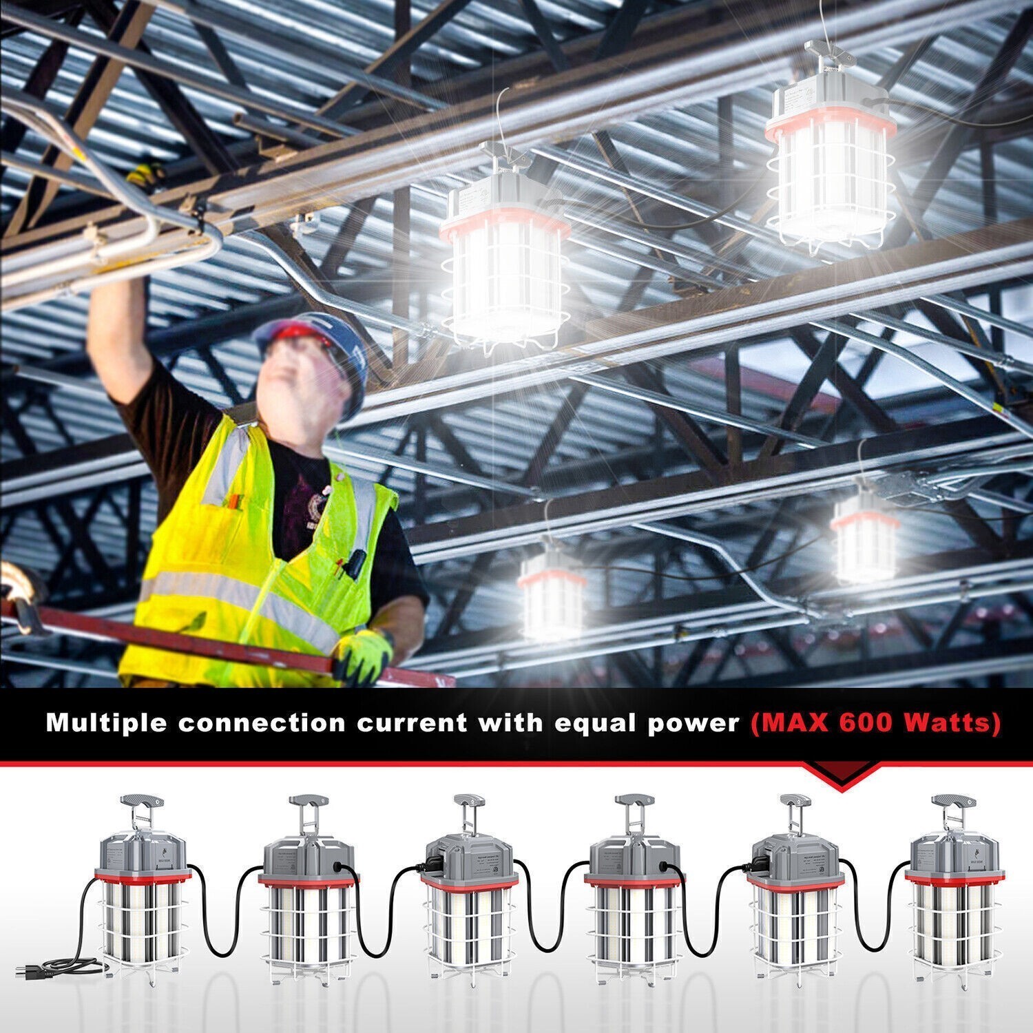 80W LED Temporary Work Light 11600LM Linkable Construction Job Site Light 5000K