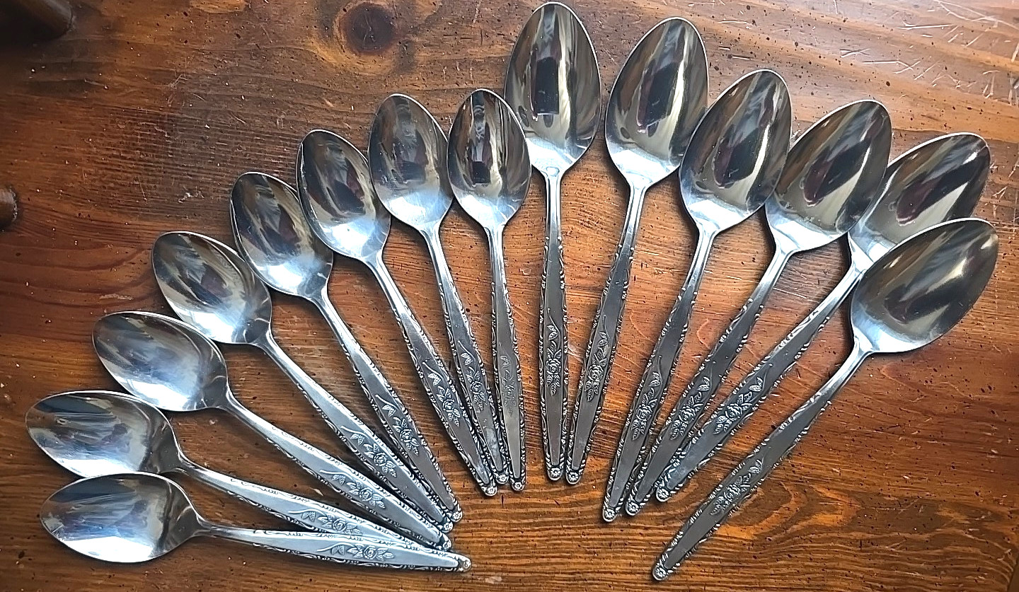 14 P Stylecraft Flatware Single Rose Vine Stainless Steel Japan Teaspoon Serving