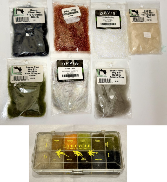 Fly Tying Material - Dubbing - Lot of 7 + Assortment Box - Dubbing