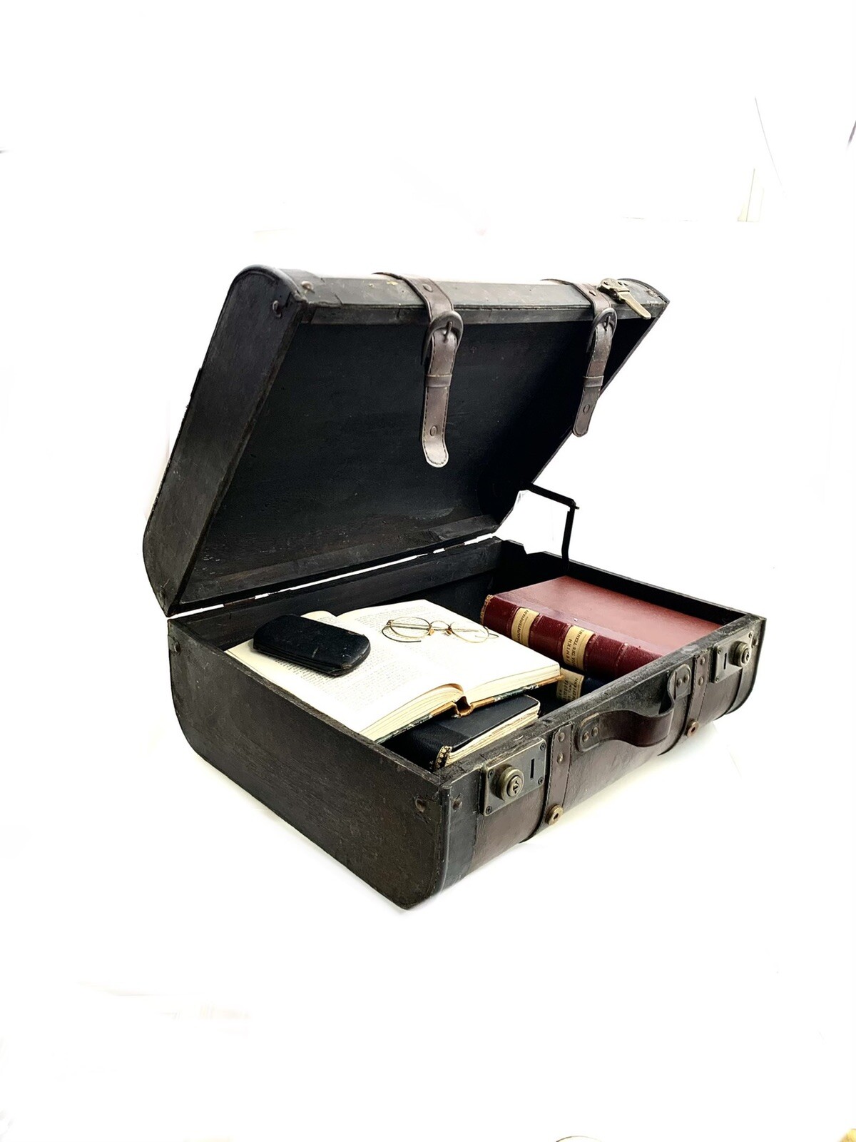 Suitcase Decorative Wooden Storage with Faux Leather Vintage Home Decor