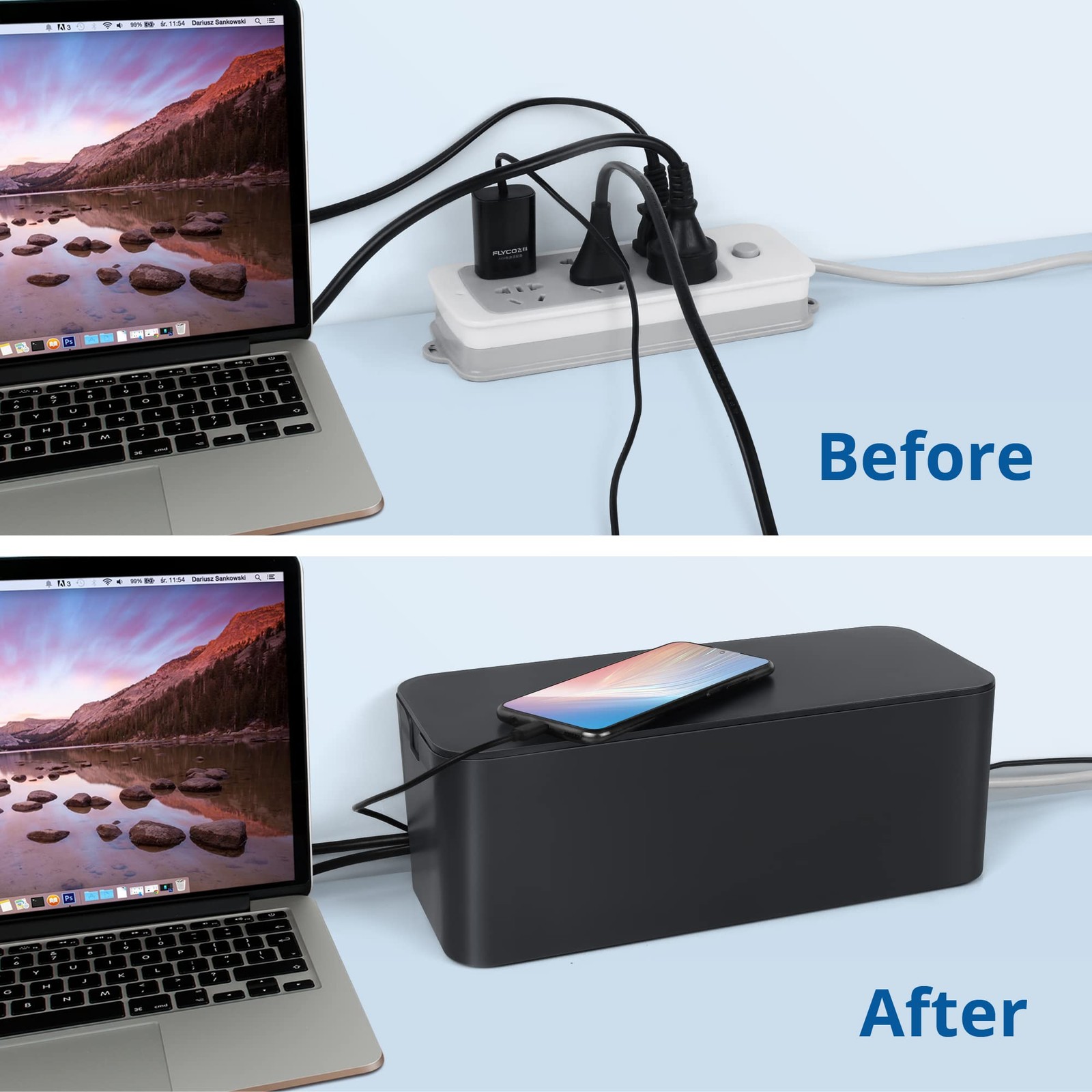 Cable Management Black, 2Pack Cord Organizer - Extra Large and Medium Size, C...