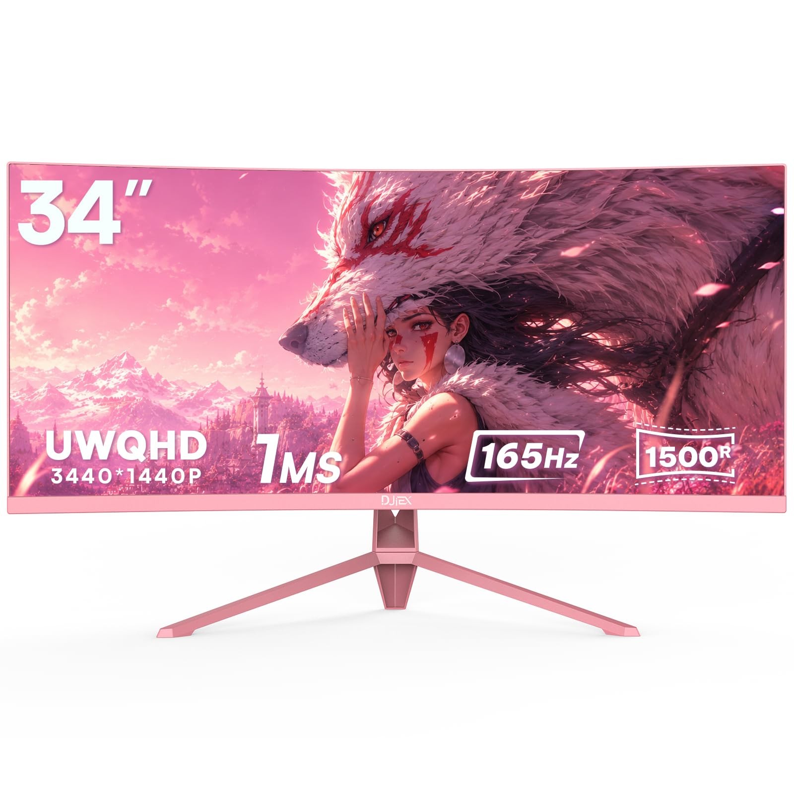 DJiEX 34 Inch Pink Ultrawide Curved Gaming Monitor, 3440x1440 34 inch,