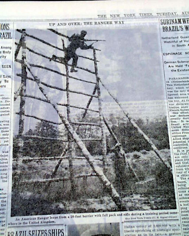 U.S. ARMY RANGERS 1st Ground Combat vs German Forces 1942 World War II Newspaper