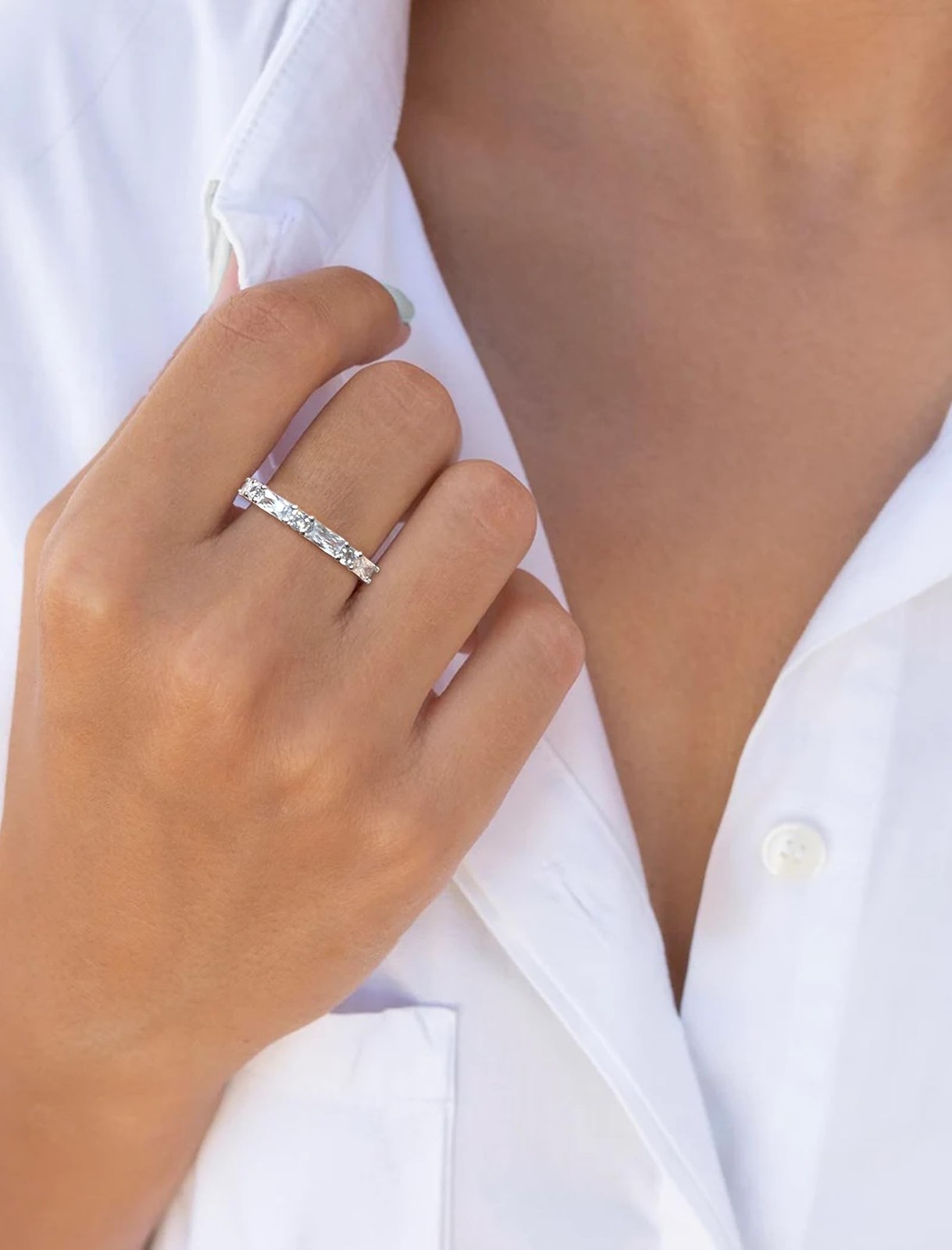 STARCHENIE Baguette Gemstone Rings for Her | 925 Sterling Silver Stackable Ri...