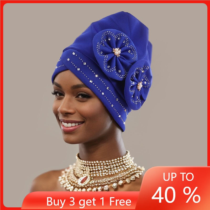 African Wedding Women Hijab Cap Aso Oke Headtie Auto Gele Headwear Turban Hat