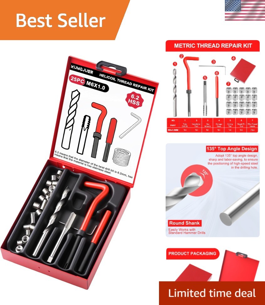 M6 Thread Repair Tool Set with HSS Drill Bits - Ergonomic Carry Case Included
