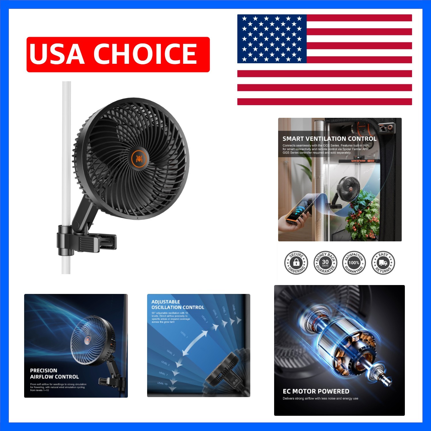 New Grow Tent Clip Fan 6", EC Motor, Custom 10 Dynamic Wind Speeds and 10-Lev...