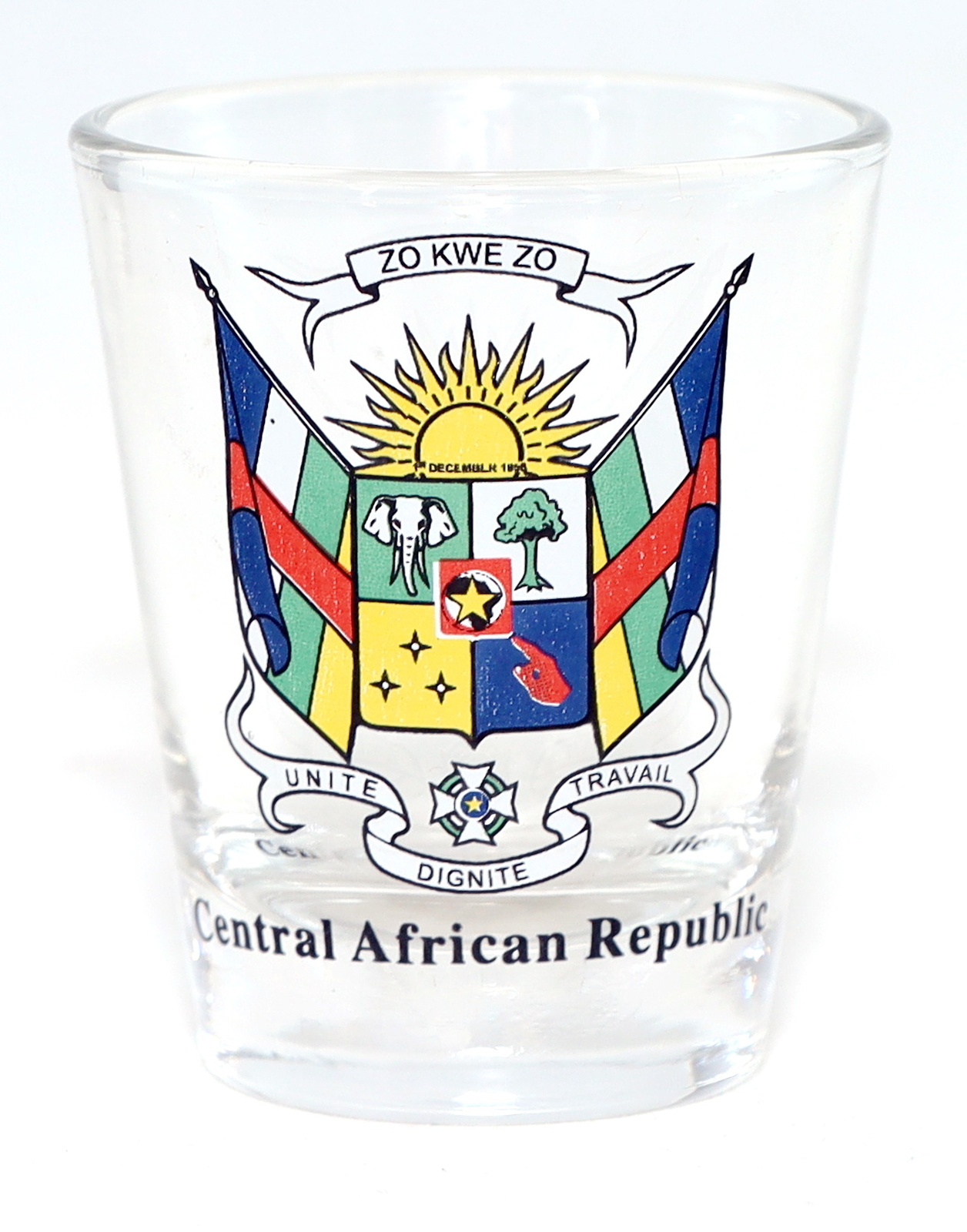 CENTRAL AFRICAN REPUBLIC COAT OF ARMS SHOT GLASS SHOTGLASS