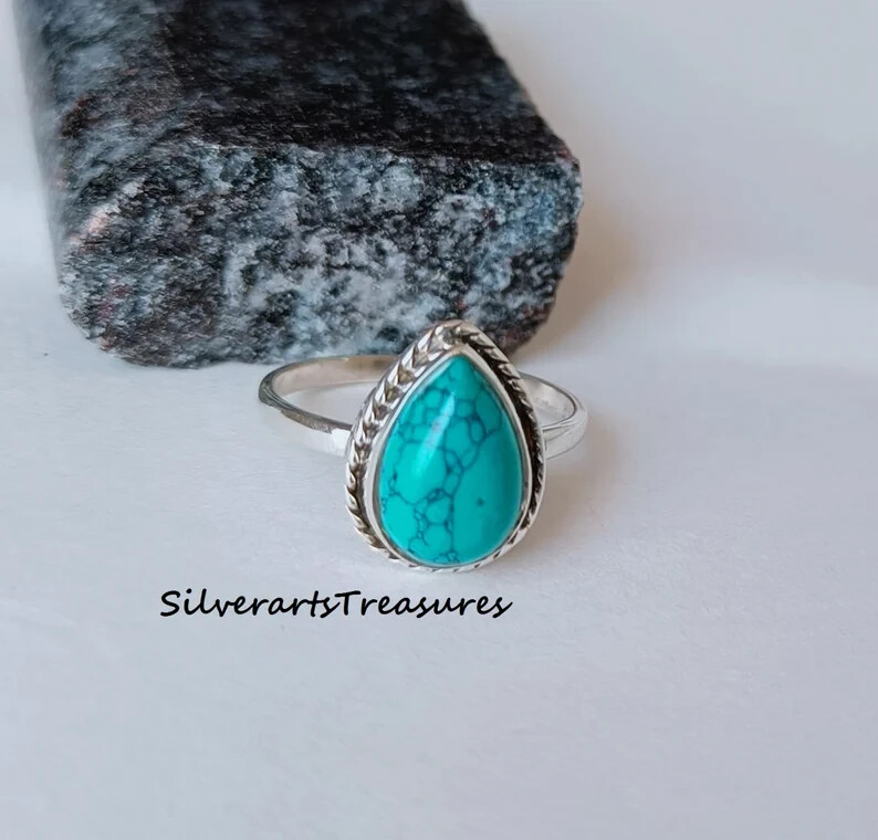 Turquoise Gemstone Ring, 925 Sterling Silver, Handmade Ring, Anniversar All size