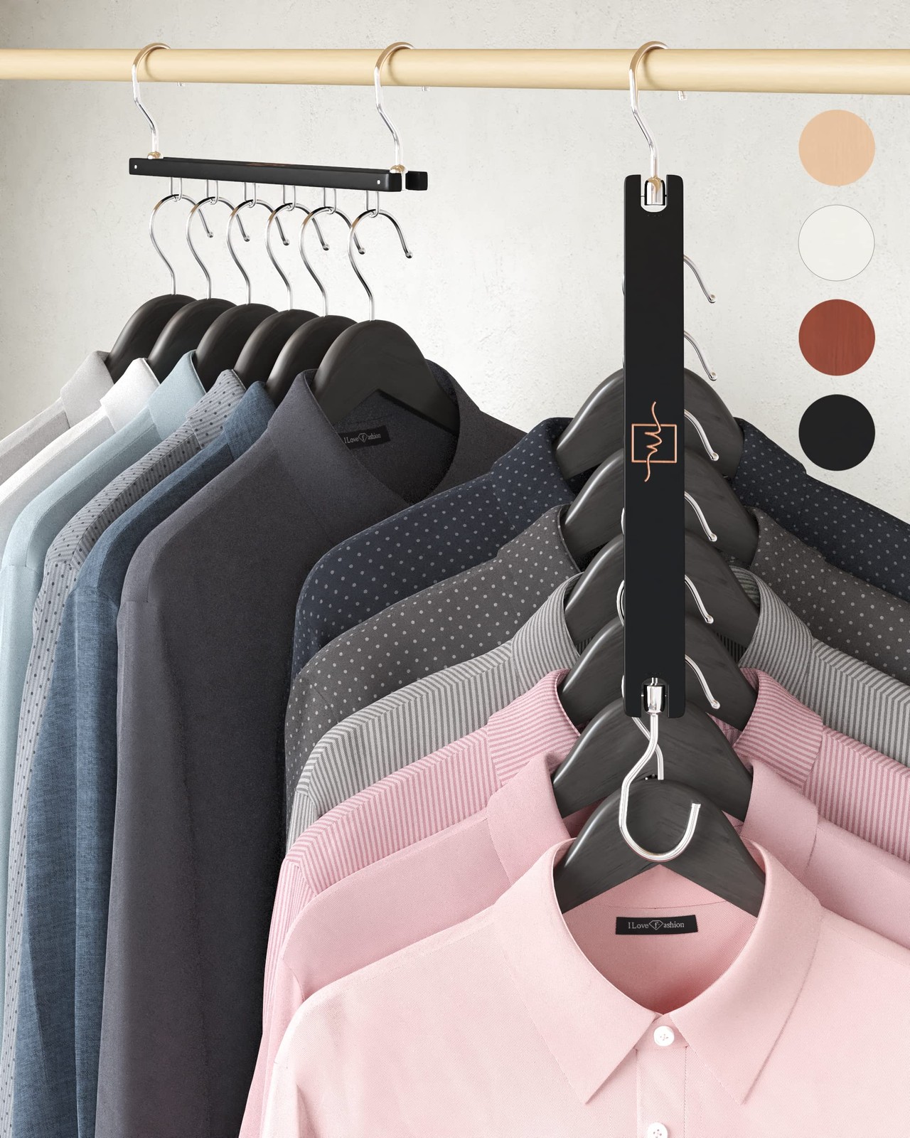 4 Pack 6-Tier Shirt Organizer European Beechwood Space Saving Hangers