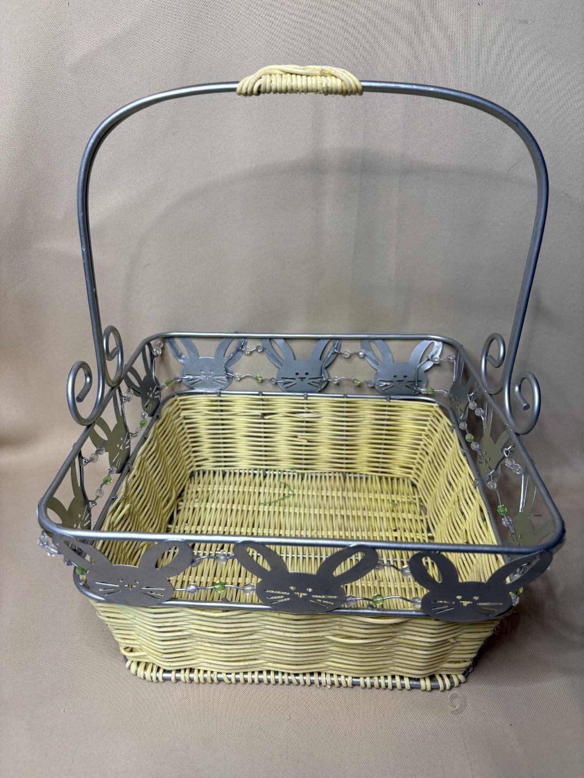 Bunny Basket Wicker and Tin -  8.5" by 8.5" x 10" Tall