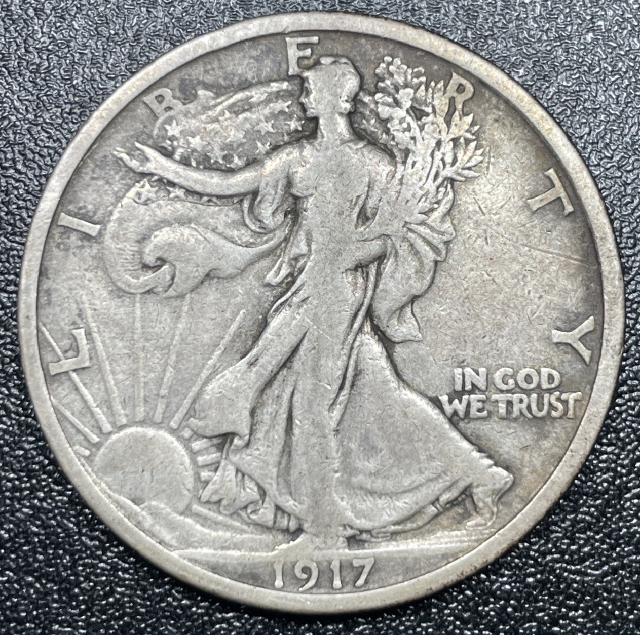 1917-S Reverse Mint Mark Walking Liberty Half Dollar VF Very Fine Rare Date