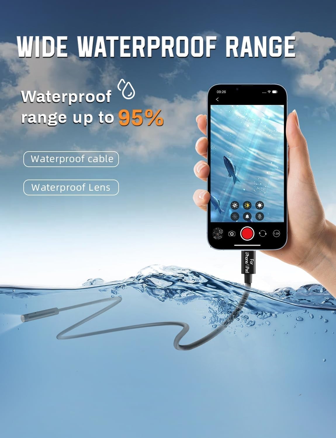 Endoscope Camera with Light,1920P HD Endoscope with 5.9ft Semi-Rigid,Endoscop...