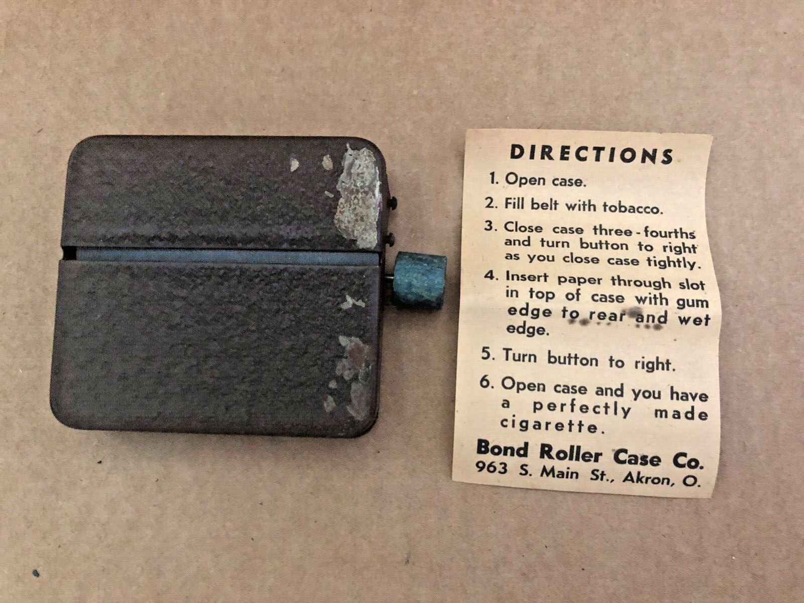 Vintage BOND ROLLER CASE CO Brown Metal Cigarette Maker Akron Oh Instructions #1