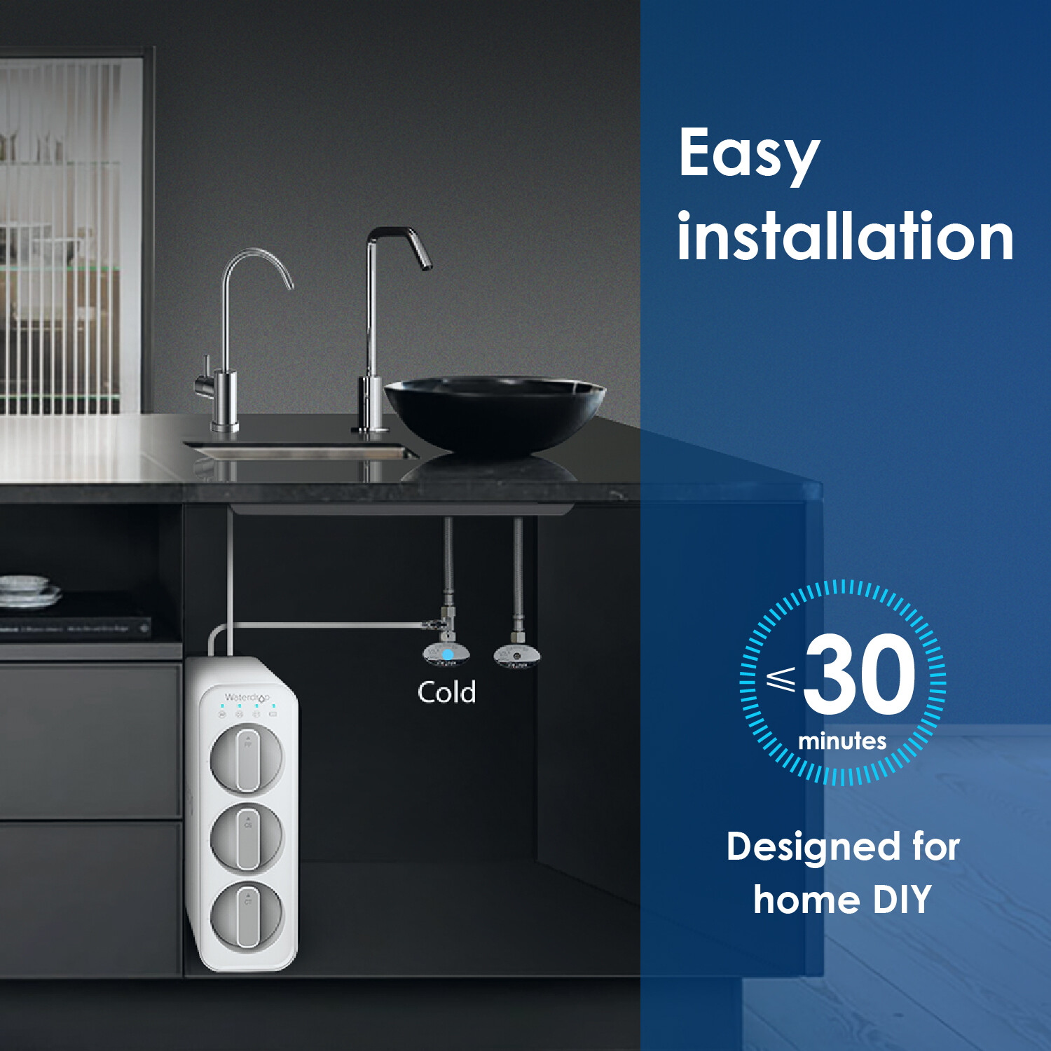 Waterdrop TSC Under Sink Water Filter System,USA Tech,Smart Filter Life Reminder