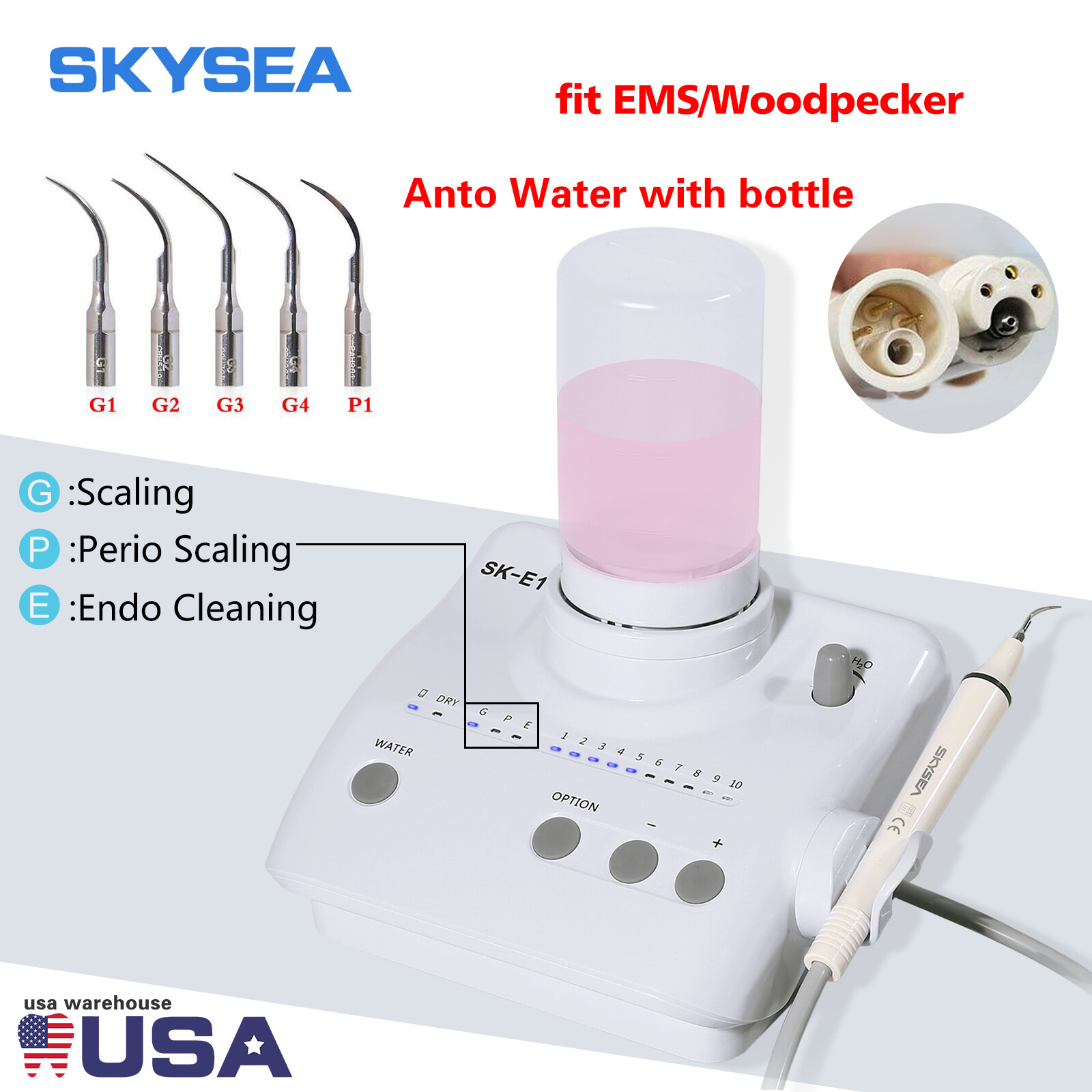 Dental Portable Ultrasonic Piezo Scaler 2*Bottles Fit EMS Cavitron Woodpecker CE