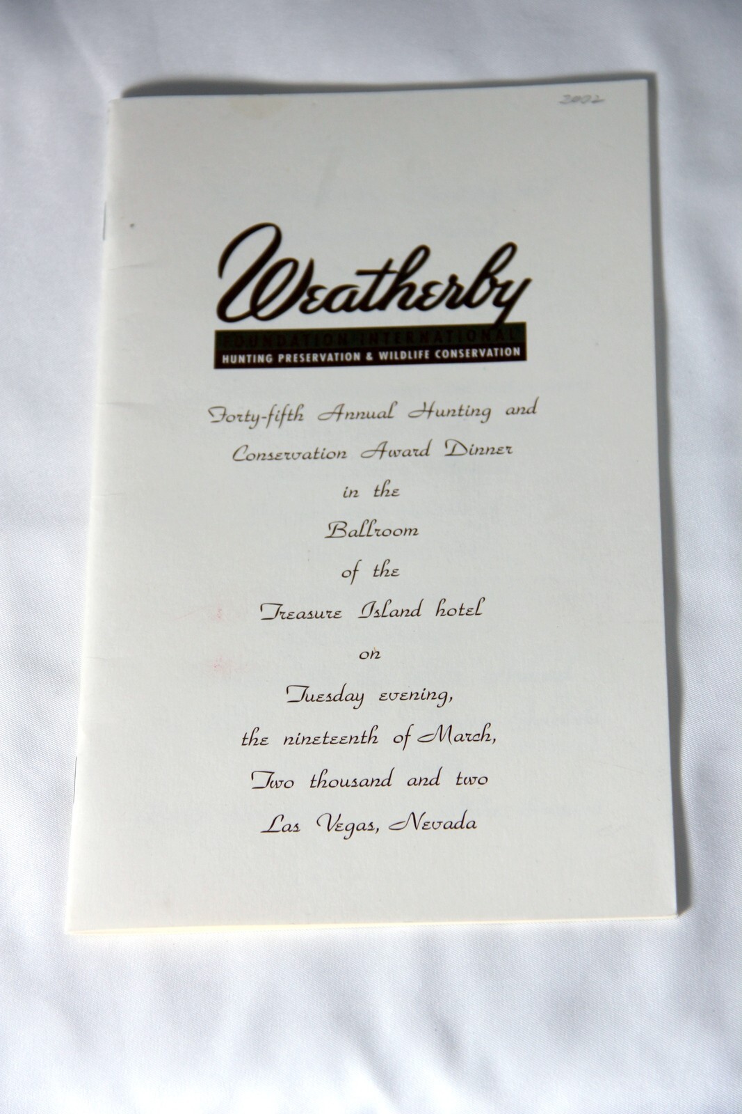 Weatherby Hunting & Conservation Awards Ceremony Program & Menu 2002