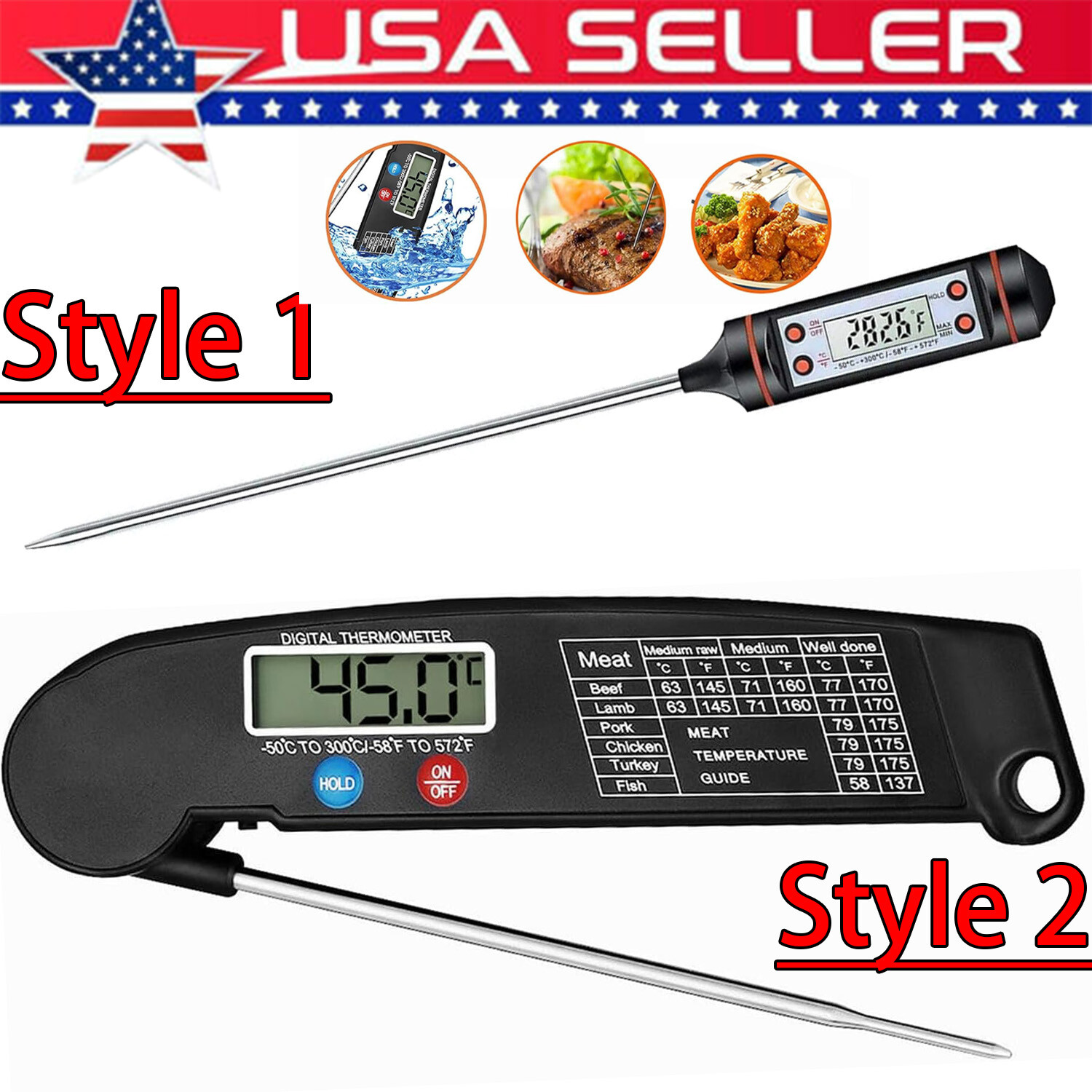 Instant Read Digital Meat Thermometer BBQ Grill Smoker For Kitchen Food Cooking
