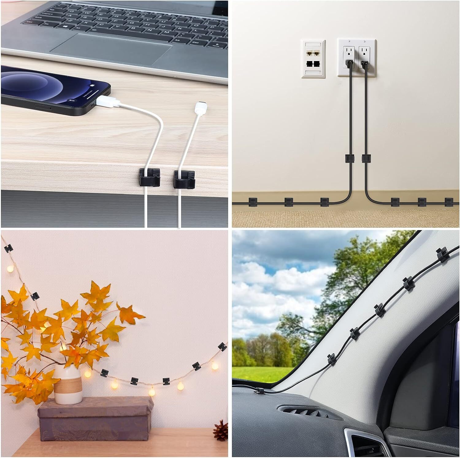 100 PCS Adhesive Cable Clips Black (Small & Large), Upgraded Wire Holder for ...