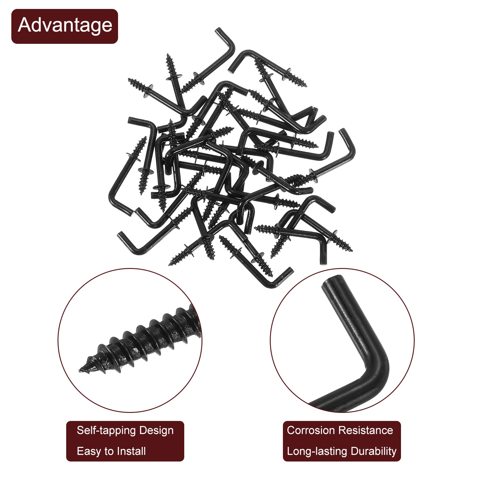150 Pcs L Shape Hooks, 1/2 Inch Right Angle Screw Hooks for Hanging, Black