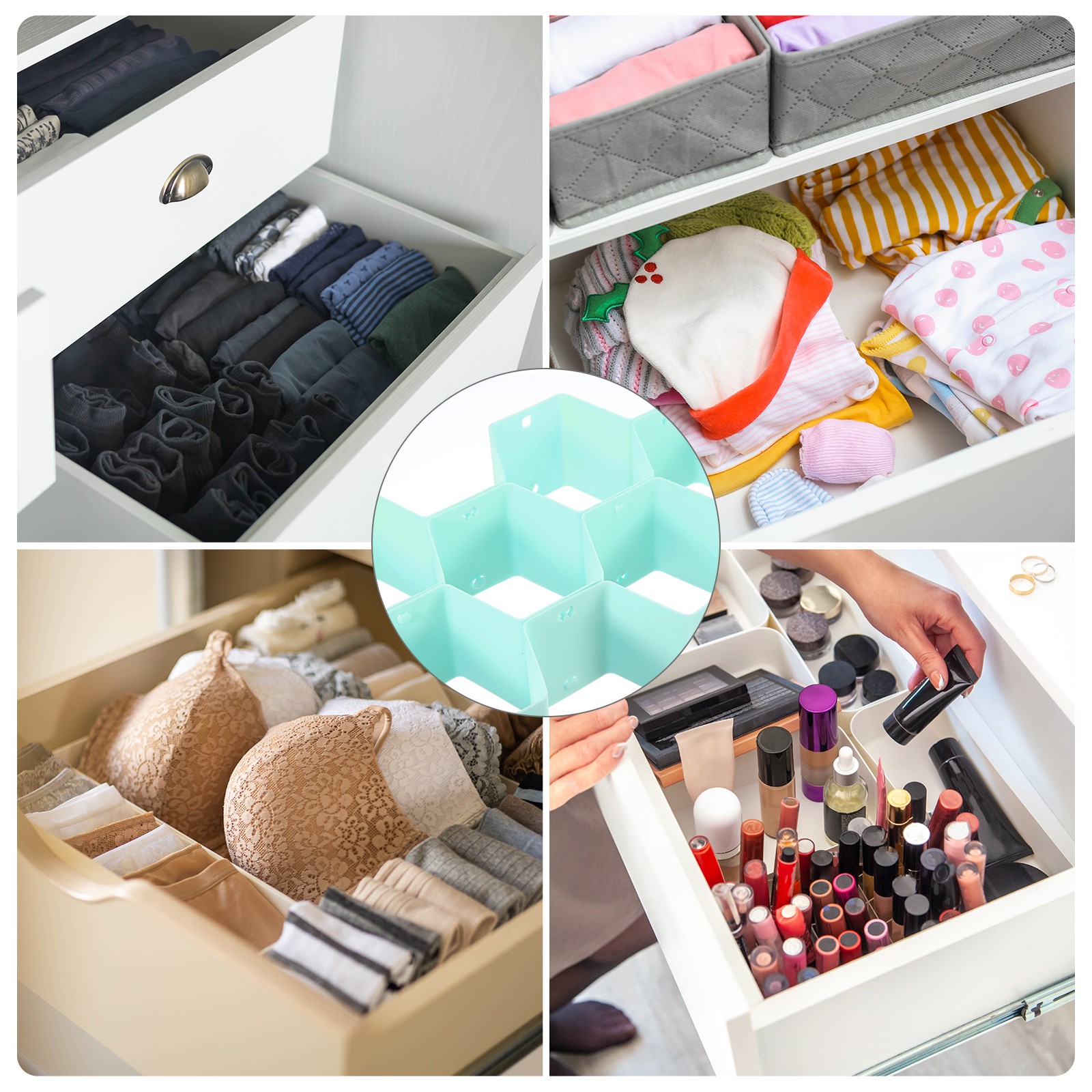 4Pcs Plastic Adjustable Separator Drawer Organizer Divider Blue