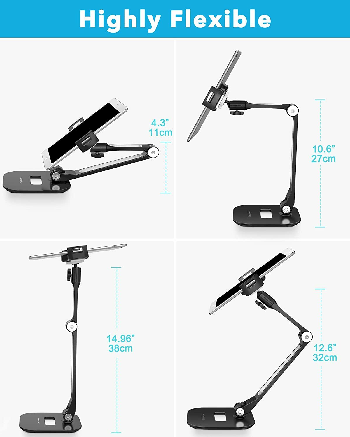 Adjustable Long Arm Tablet Stand Smartphone Holder Desktop Rotating Clamp Mount