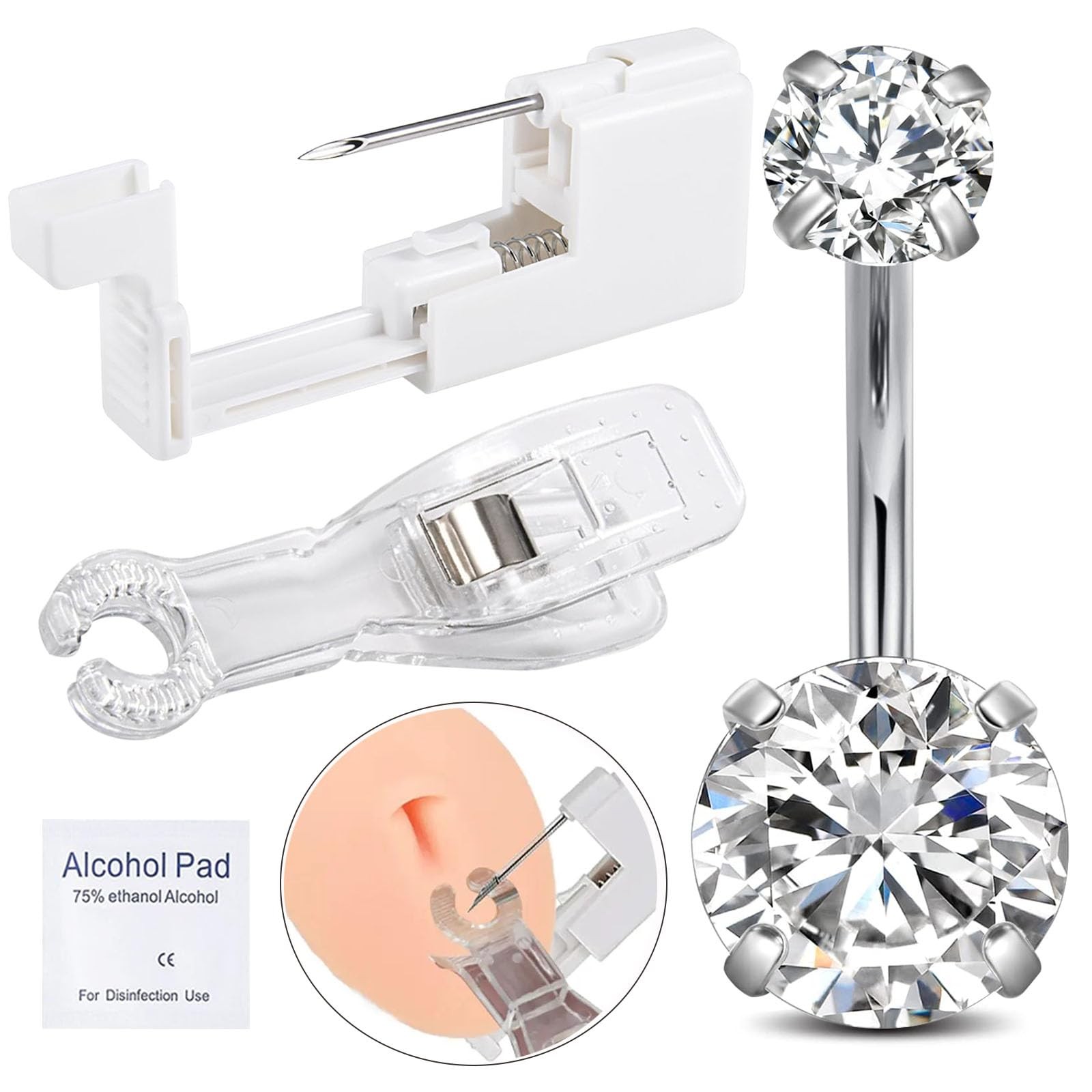 prgislew Belly Button Piercing Kit 4Pcs Belly Piercing Gun Kit Includes Dispo...