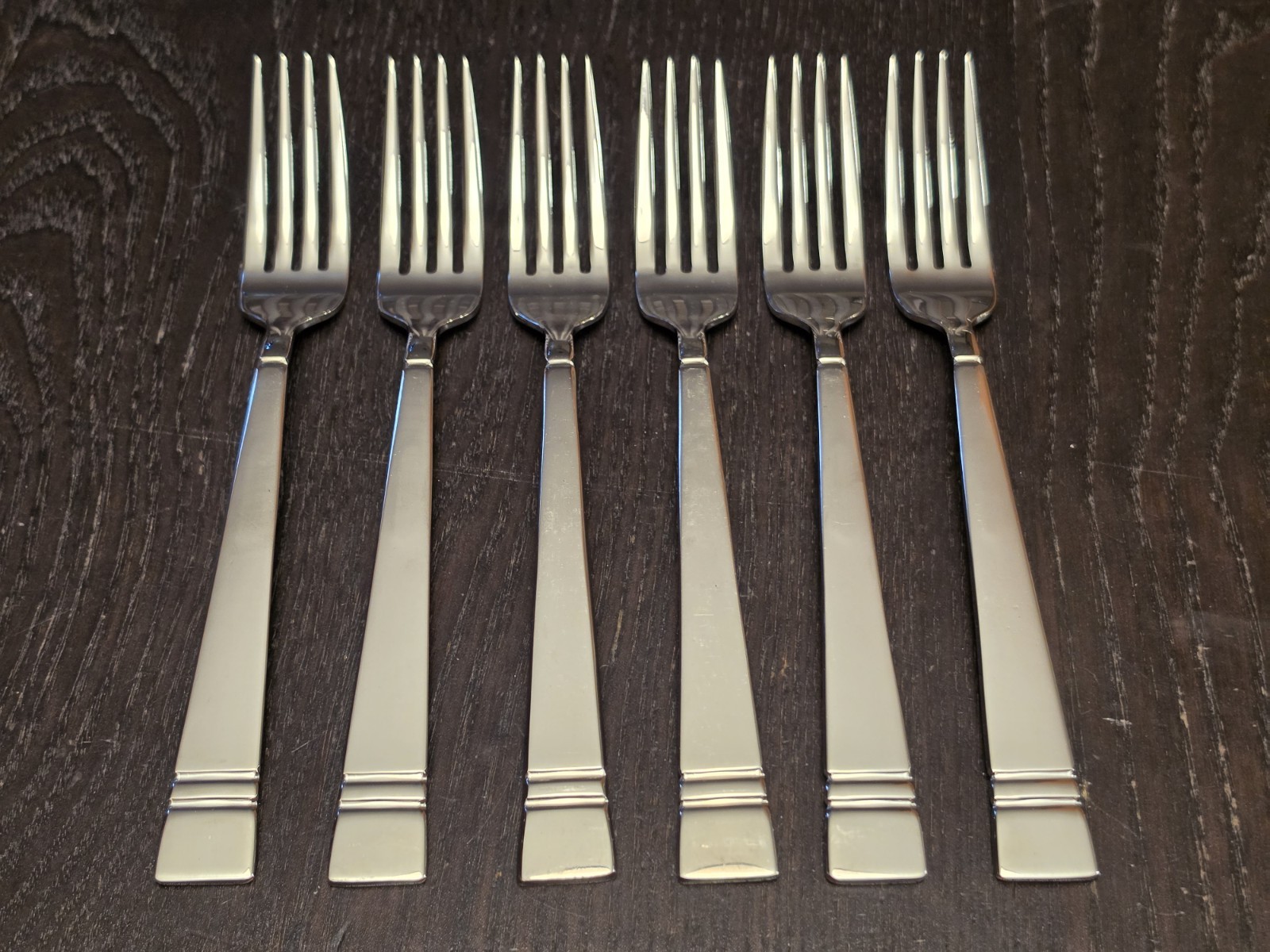 Set of 6 Vintage Pfaltzgraff 7.5" Forks Passage Pattern Stainless Flatware 18/0